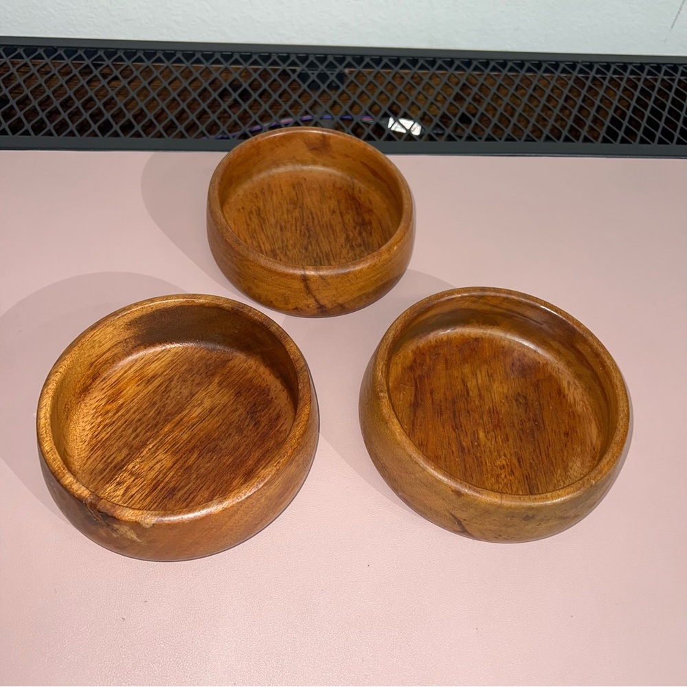 Vintage 3 Piece Bowl Set Genuine Teak‎ Gourmet Kitchen 6” Mid Century